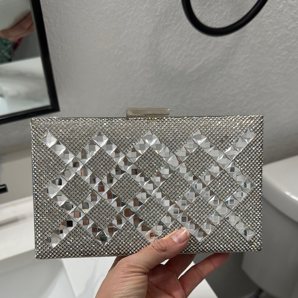 Silver Geometric Clutch